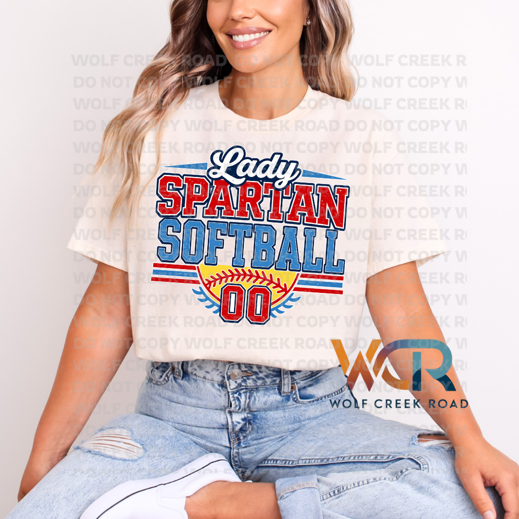Lady Giles Spartan Softball Game Day Custom Number Short Sleeve Tee