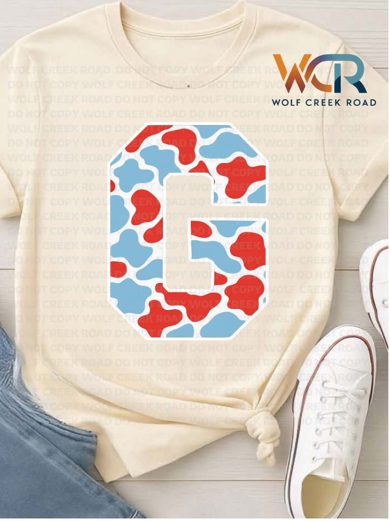 Giles Red, Blue, & White Camo "G" COMFORT COLORS OR SOFTSTYLE Short Sleeve