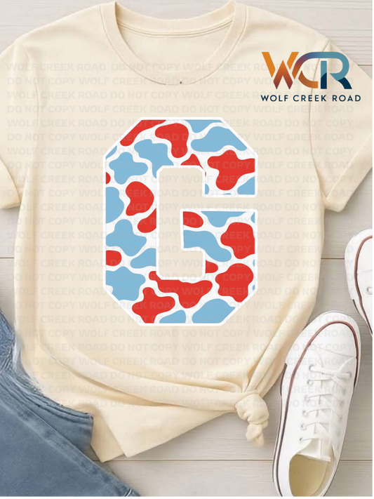 Giles Red, Blue, & White Camo "G" COMFORT COLORS OR SOFTSTYLE Short Sleeve