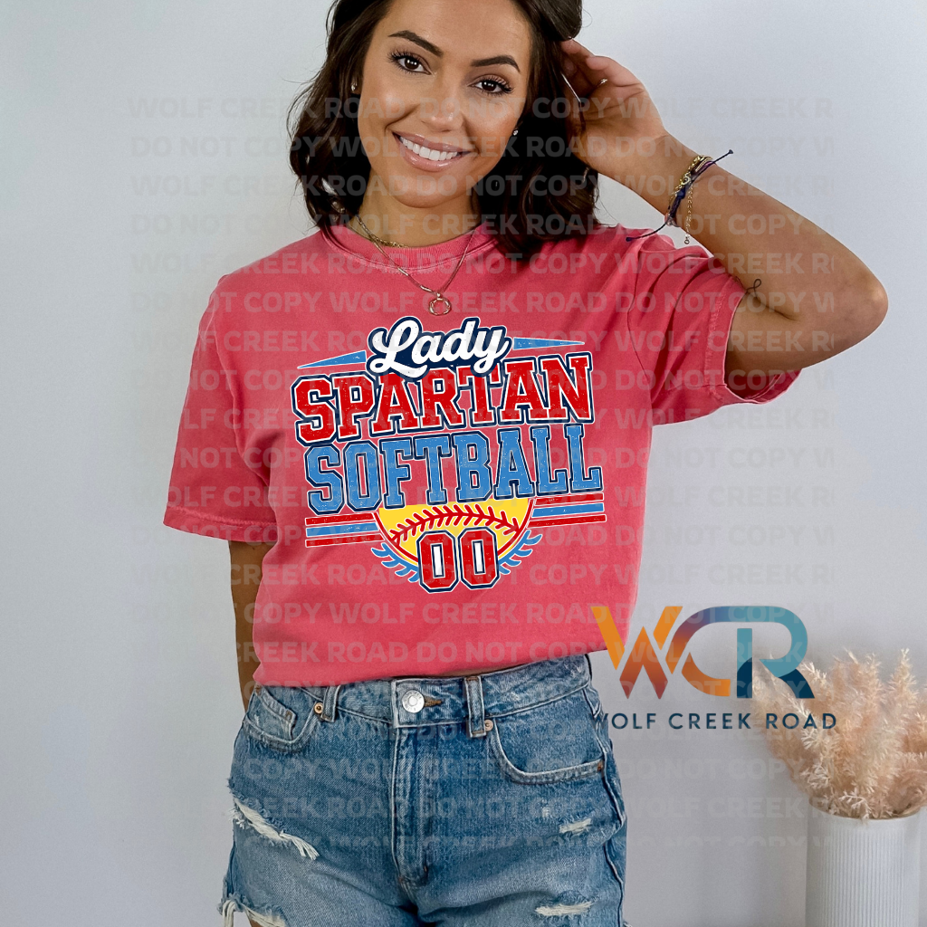 Lady Giles Spartan Softball Game Day Custom Number Short Sleeve Tee