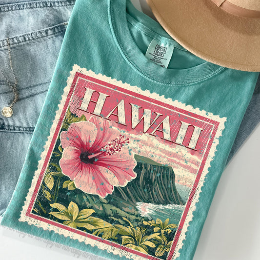 Hawaii Vintage Style Postage Stamp Comfort Colors Tshirt