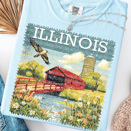 Illinois Vintage Style Postage Stamp Comfort Colors Tshirt