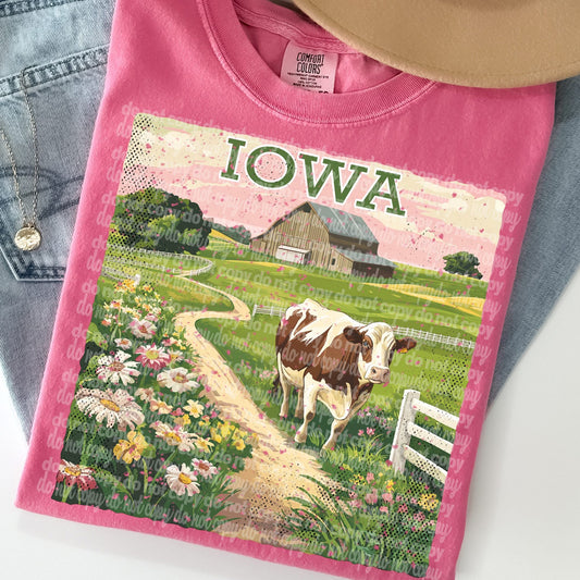 Iowa Vintage Style Postage Stamp Comfort Colors Tshirt