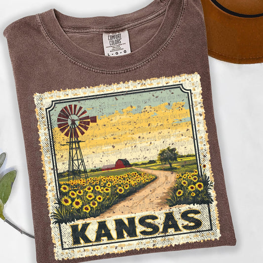 Kansas Vintage Style Postage Stamp Comfort Colors Tshirt