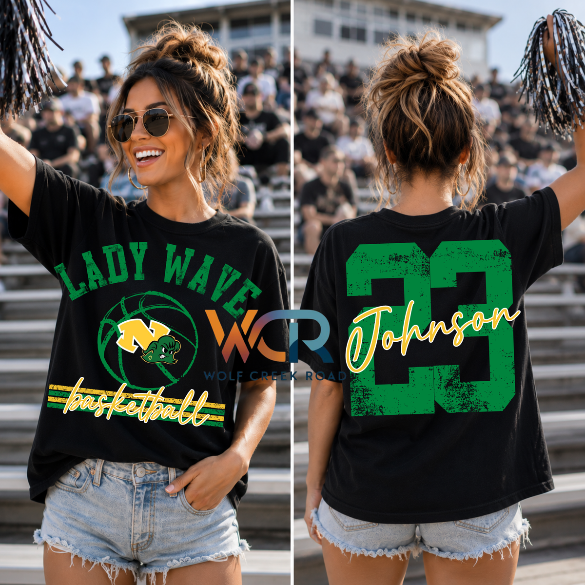DISTRESSED LADY WAVE BASKETBALL SHIRT WITH OVERSIZED BACK NUMBERS