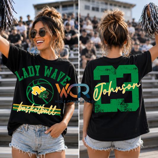 DISTRESSED LADY WAVE BASKETBALL SHIRT WITH OVERSIZED BACK NUMBERS