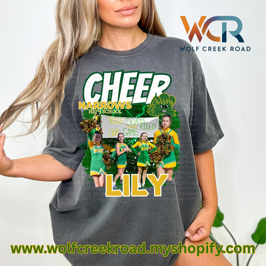 Custom CHEER Photo Shirt - ANY TEAM ANY COLOR - COMFORT COLORS OR SOFTSTYLE (Copy)
