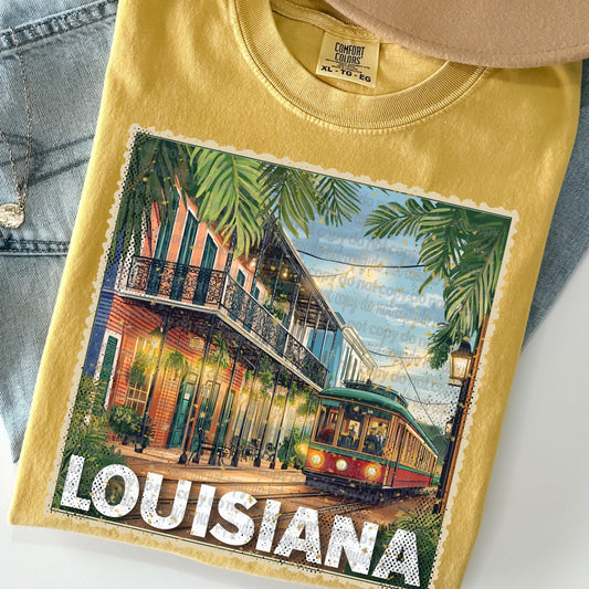Louisiana Vintage Style Postage Stamp Comfort Colors Tshirt