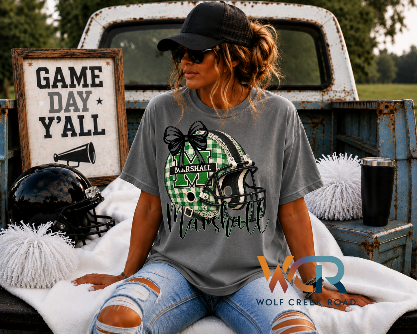 Marshall Game Day Gingham Helmet Short Sleeve T-Shirt