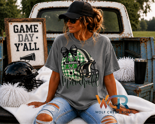Marshall Game Day Gingham Helmet Short Sleeve T-Shirt