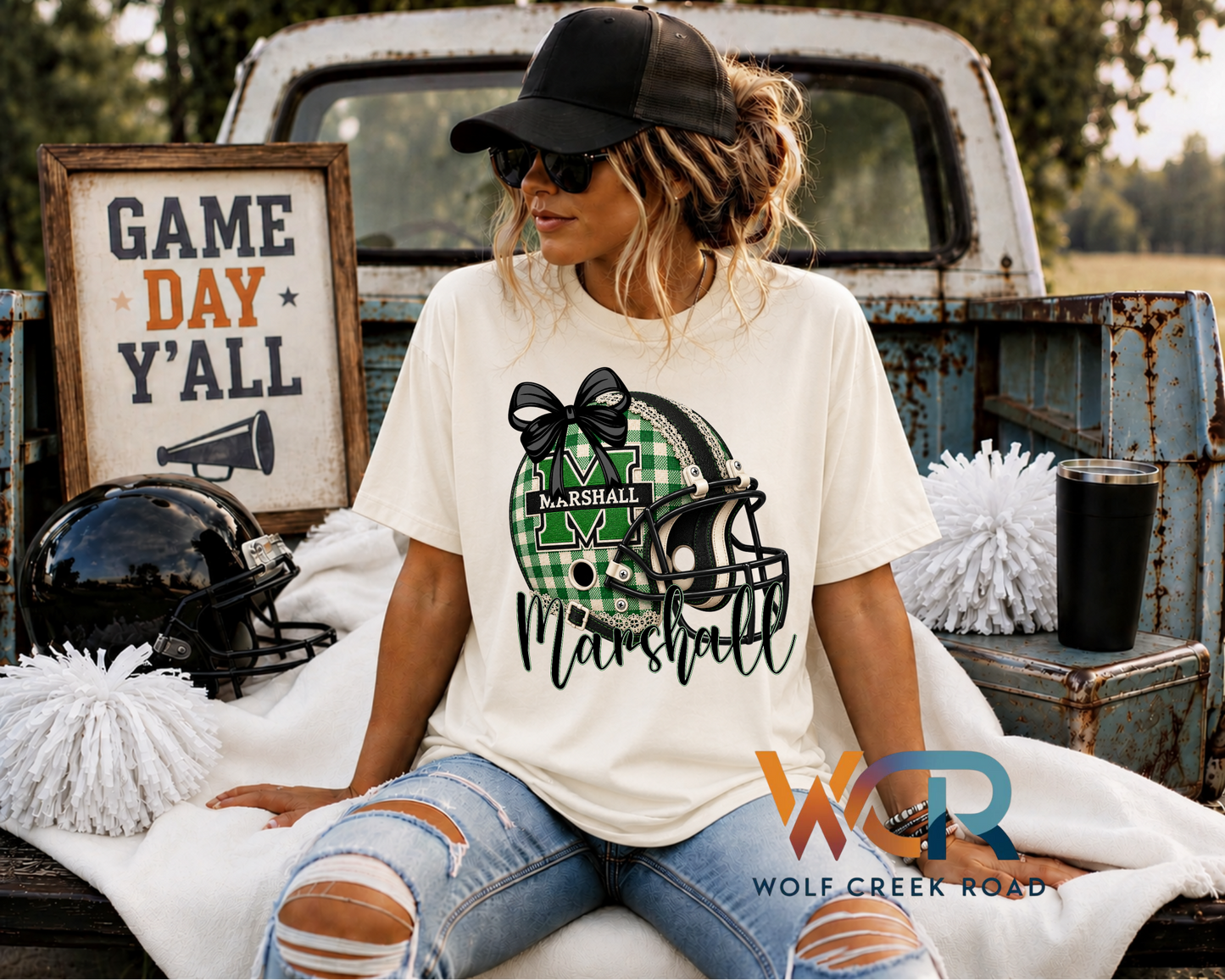 Marshall Game Day Gingham Helmet Short Sleeve T-Shirt
