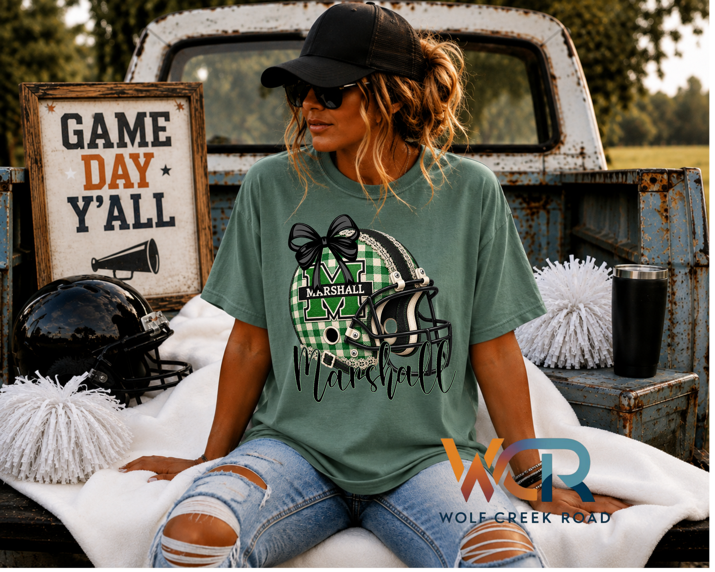 Marshall Game Day Gingham Helmet Short Sleeve T-Shirt