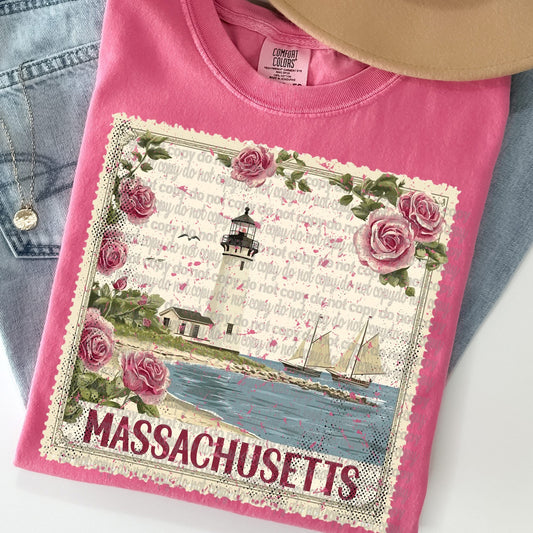 Massachusetts Vintage Style Postage Stamp Comfort Colors Tshirt