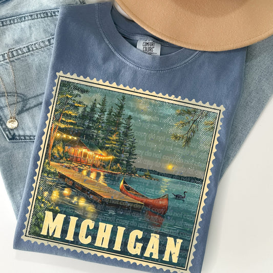 Michigan Vintage Style Postage Stamp Comfort Colors Tshirt