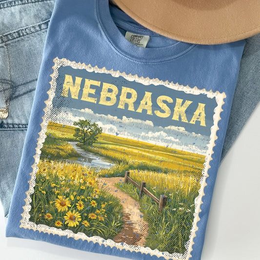 Nebraska Vintage Style Postage Stamp Comfort Colors Tshirt