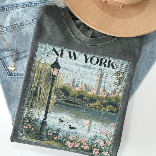 New York Vintage Style Postage Stamp Comfort Colors Tshirt