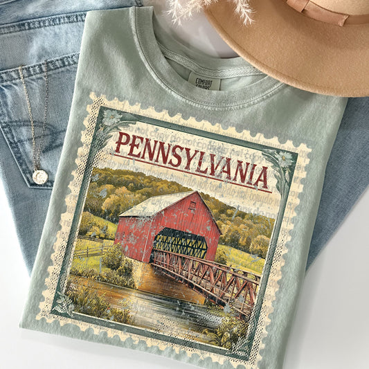 Pennsylvania  Vintage Style Postage Stamp Comfort Colors Tshirt