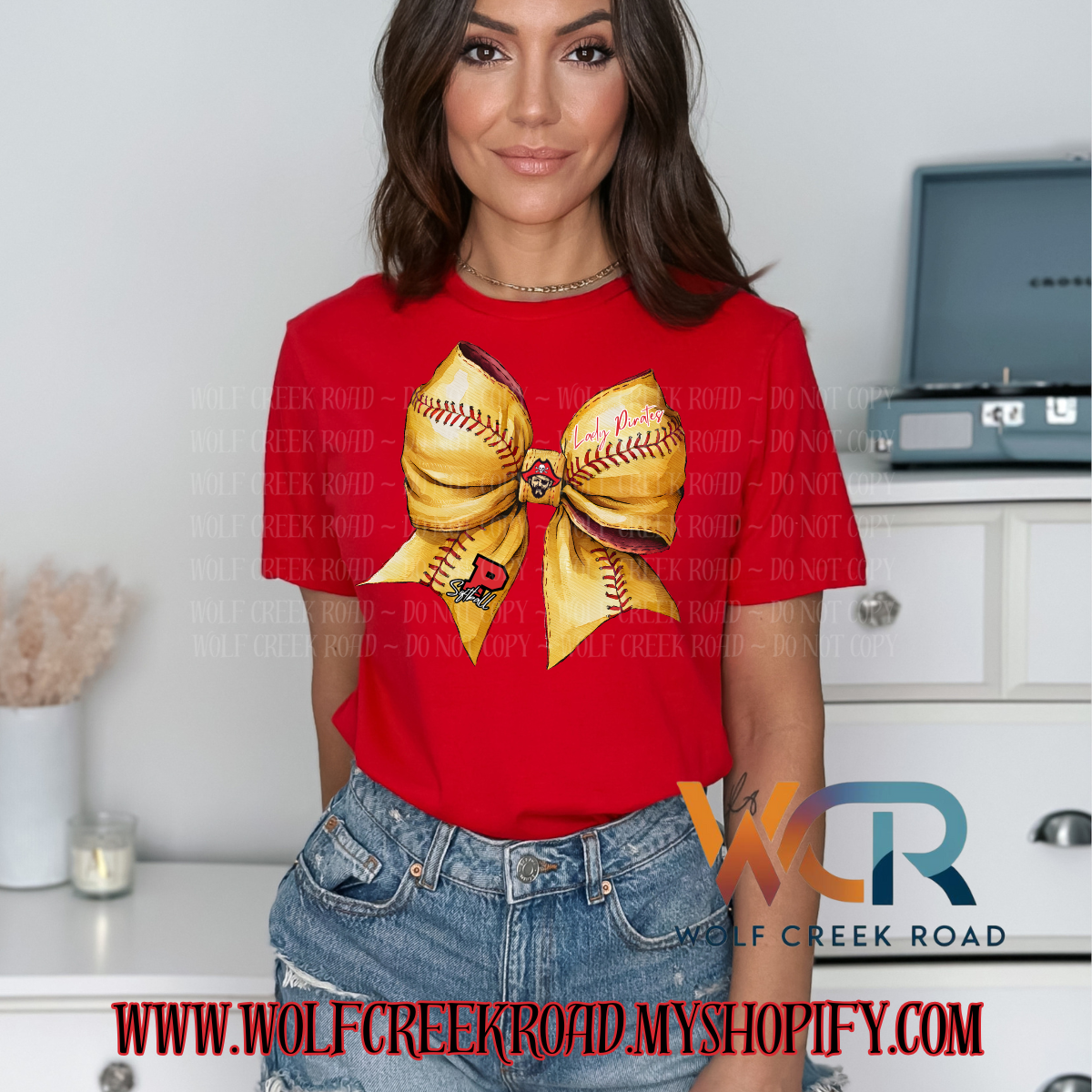 Preppy Peterstown Lady Pirates Preppy Bow Short Sleeve T-Shirt