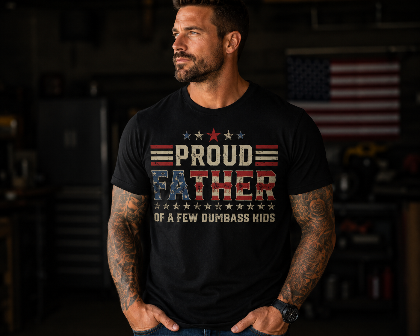 Proud Father Of A Few Dumbass Kids Short Sleeve T-shirt
