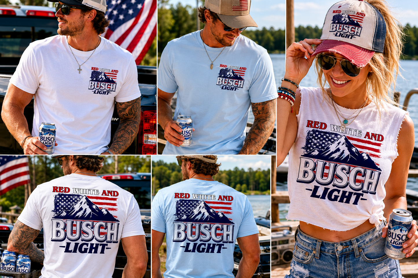 Red, White, & Busch Light Short Sleeve T-Shirt