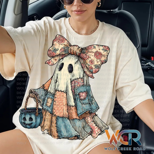 Retro Patchwork Ghost COMFORT COLORS OR SOFTSTYLE Shirt