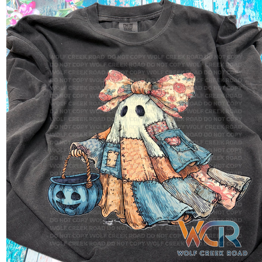 Retro Patchwork Ghost COMFORT COLORS OR SOFTSTYLE Shirt