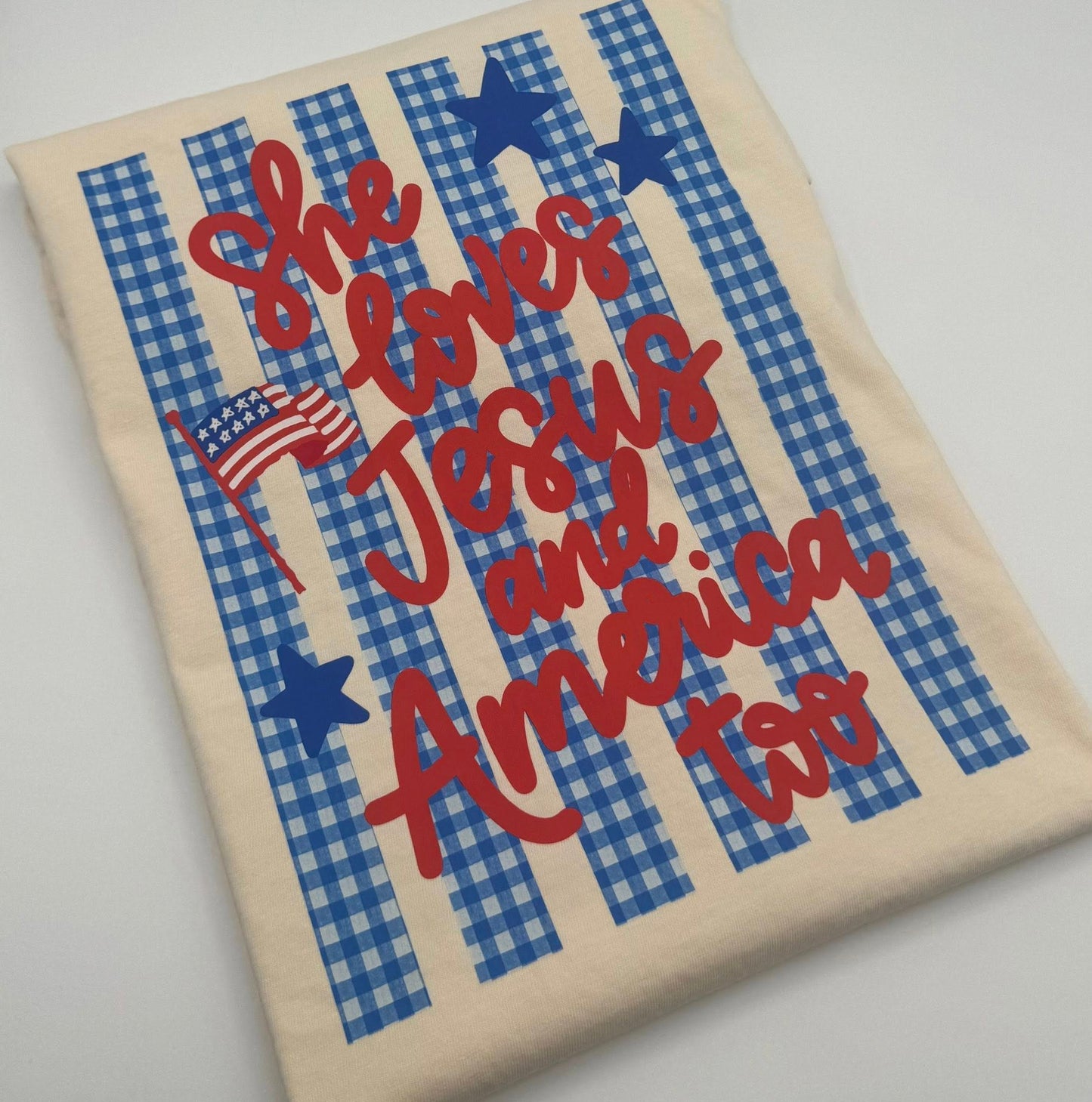 She Loves Jesus and America Too Patriotic Graphic Tank & Tee | Faith & Freedom Shirt