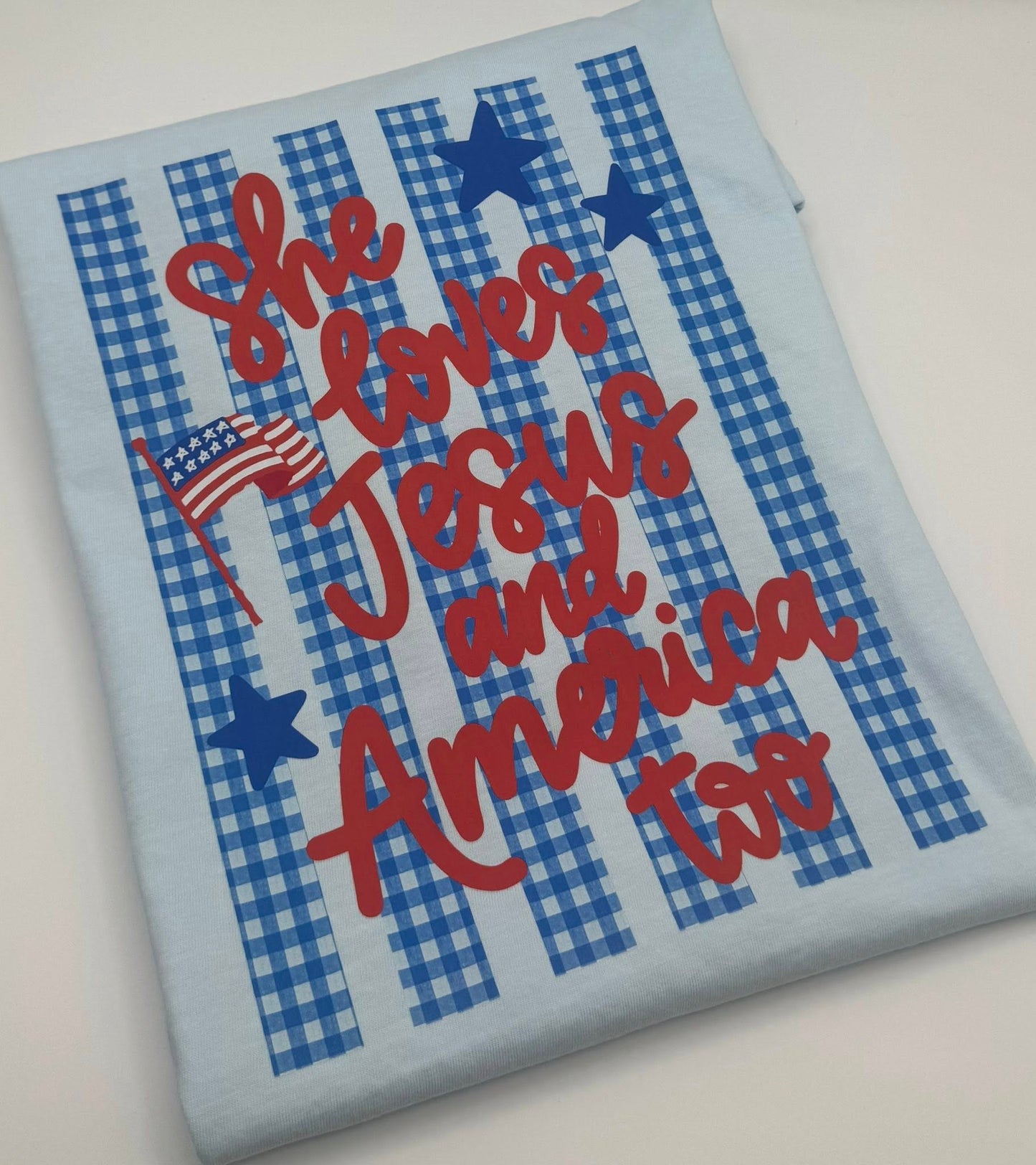 She Loves Jesus and America Too Patriotic Graphic Tank & Tee | Faith & Freedom Shirt