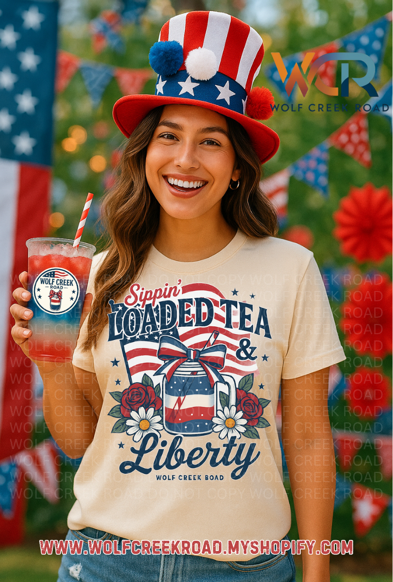 Sippin' Loaded Tea And Liberty Wolf Creek Road Original Short Sleeve Tshirt