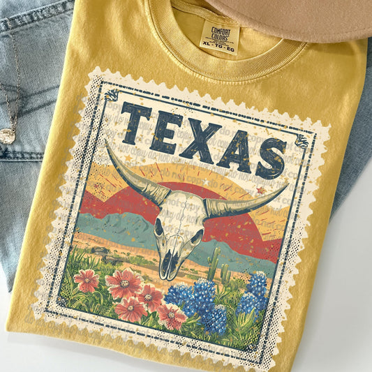 Texas Vintage Style Postage Stamp Comfort Colors Tshirt