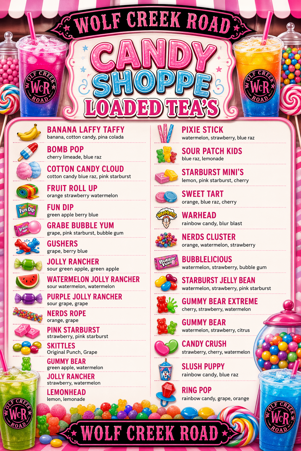 The Candy Shop Loaded Tea Menu – Wolf Creek Road