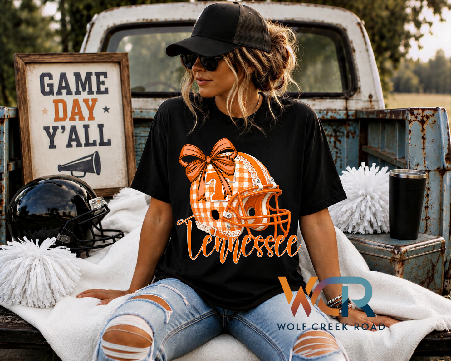 Tennessee Game Day Gingham Helmet Short Sleeve T-Shirt