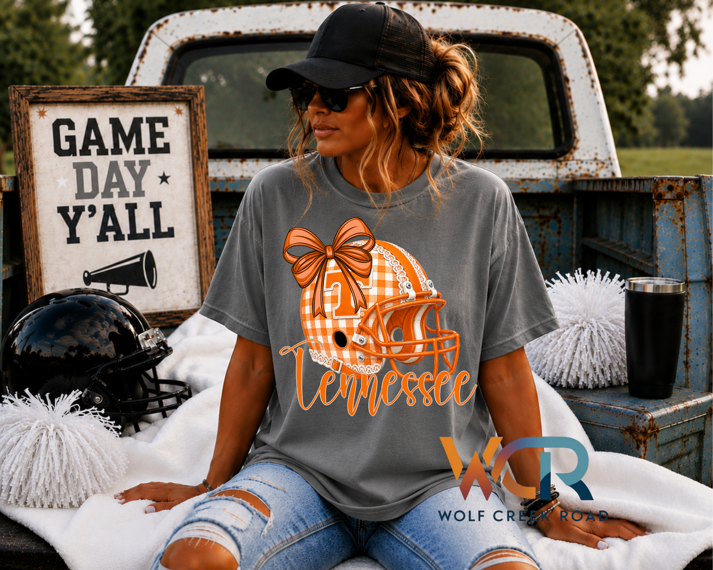 Tennessee Game Day Gingham Helmet Short Sleeve T-Shirt