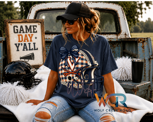 Virginia Cavaliers Game Day Gingham Helmet Short Sleeve T-Shirt