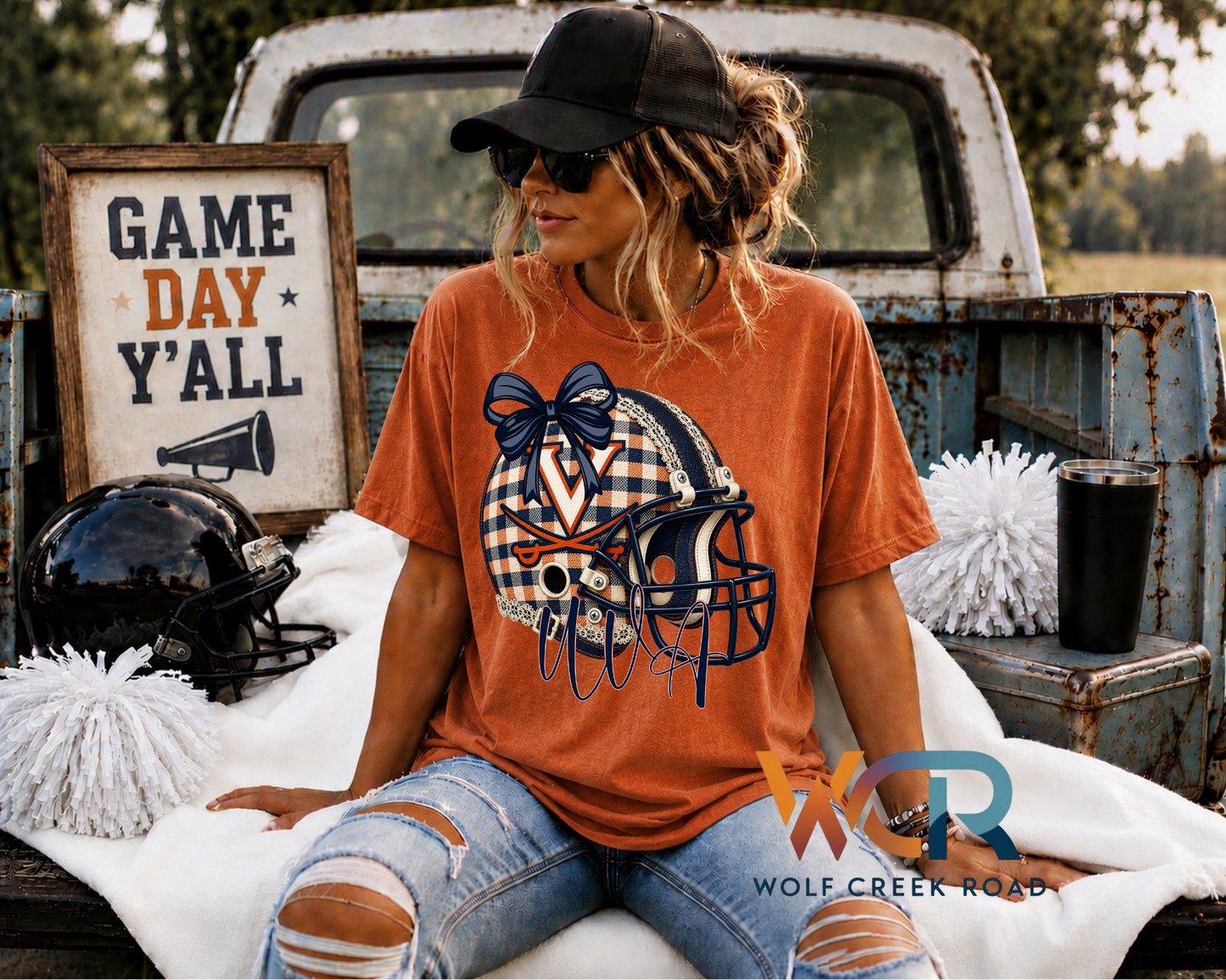 Virginia Cavaliers Game Day Gingham Helmet Short Sleeve T-Shirt