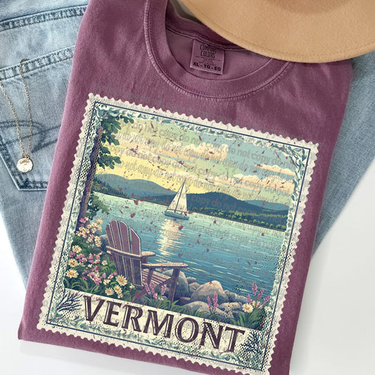 Vermont Vintage Style Postage Stamp Comfort Colors Tshirt