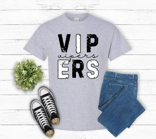 Vipers Distressed Block Letter/Script Short Sleeve T-Shirt