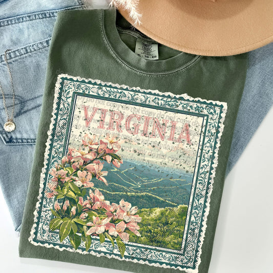 Virginia Vintage Style Postage Stamp Comfort Colors Tshirt