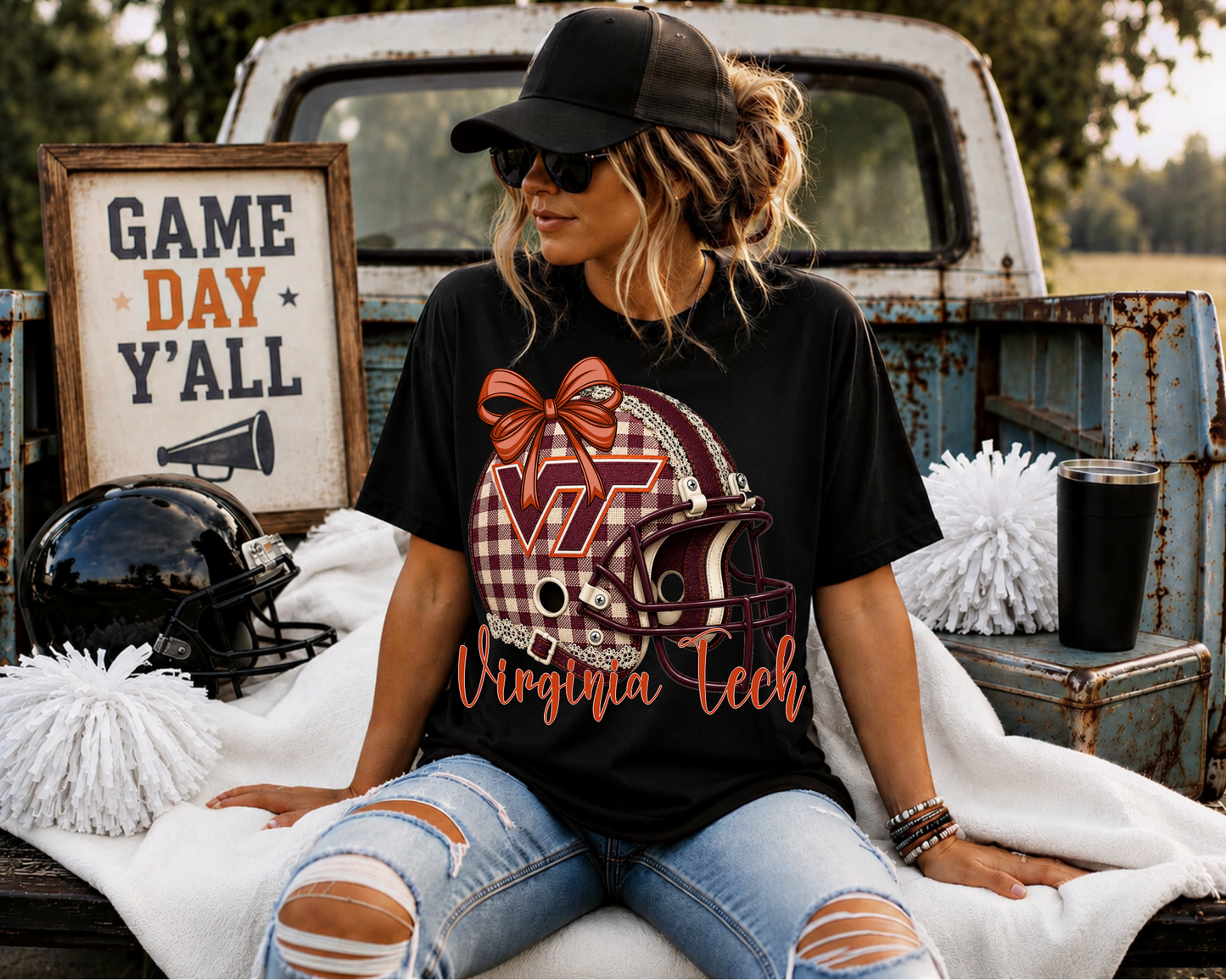 Virginia Tech Game Day Gingham Helmet Short Sleeve T-Shirt