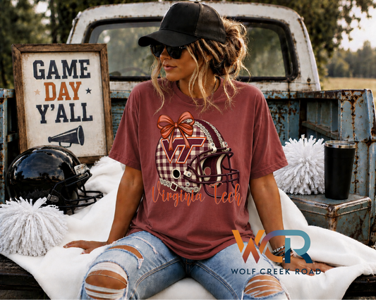 Virginia Tech Game Day Gingham Helmet Short Sleeve T-Shirt