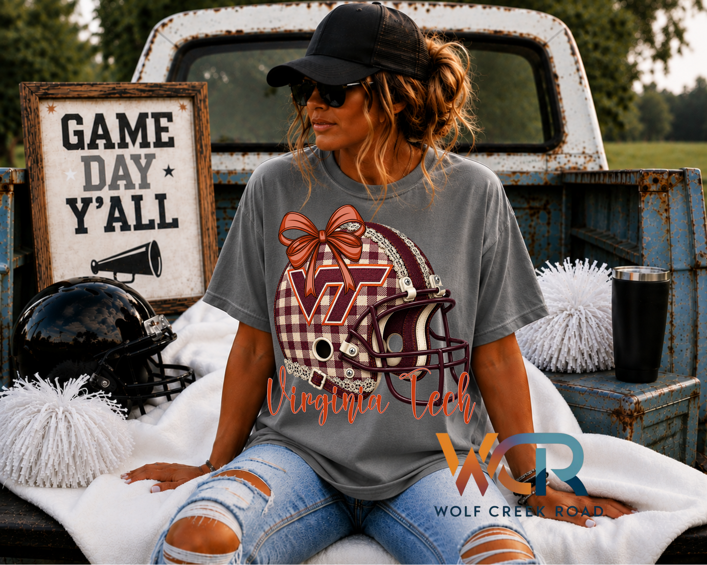 Virginia Tech Game Day Gingham Helmet Short Sleeve T-Shirt