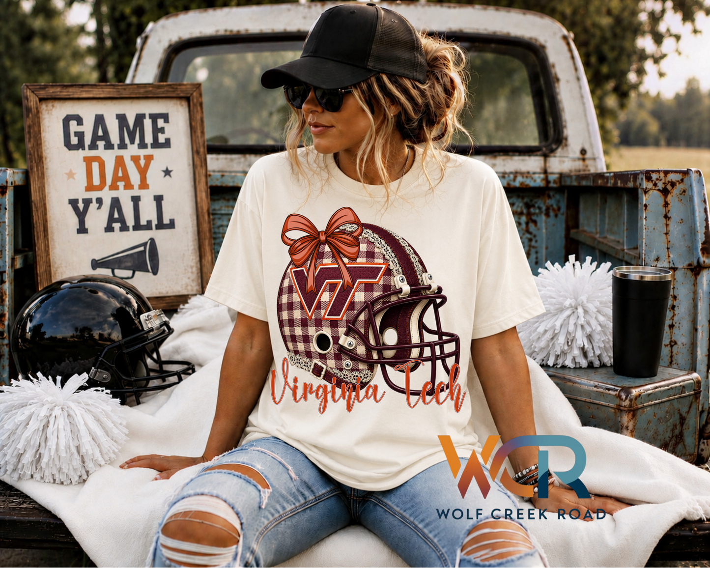 Virginia Tech Game Day Gingham Helmet Short Sleeve T-Shirt