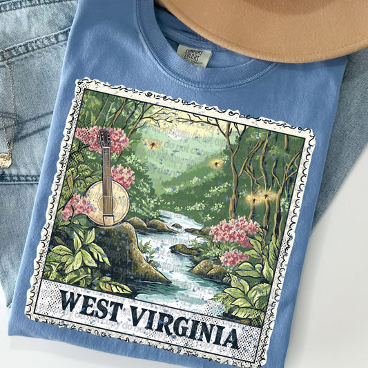 West Virginia Vintage Style Postage Stamp Comfort Colors Tshirt