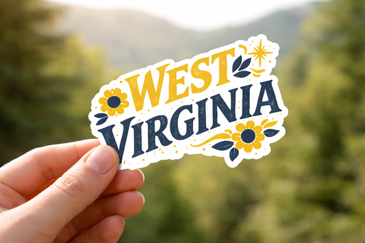 West Virginia Floral Folk Art Weatherproof Sticker
