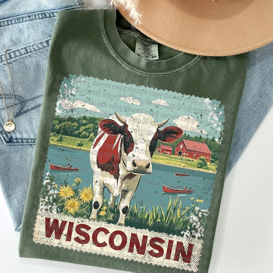 Wisconsin Vintage Style Postage Stamp Comfort Colors Tshirt