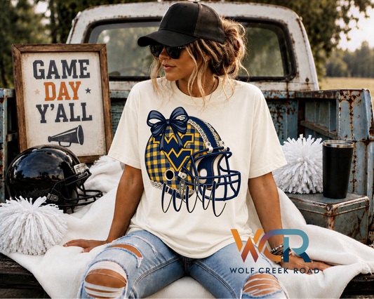 West Virginia Game Day Gingham Helmet Short Sleeve T-Shirt