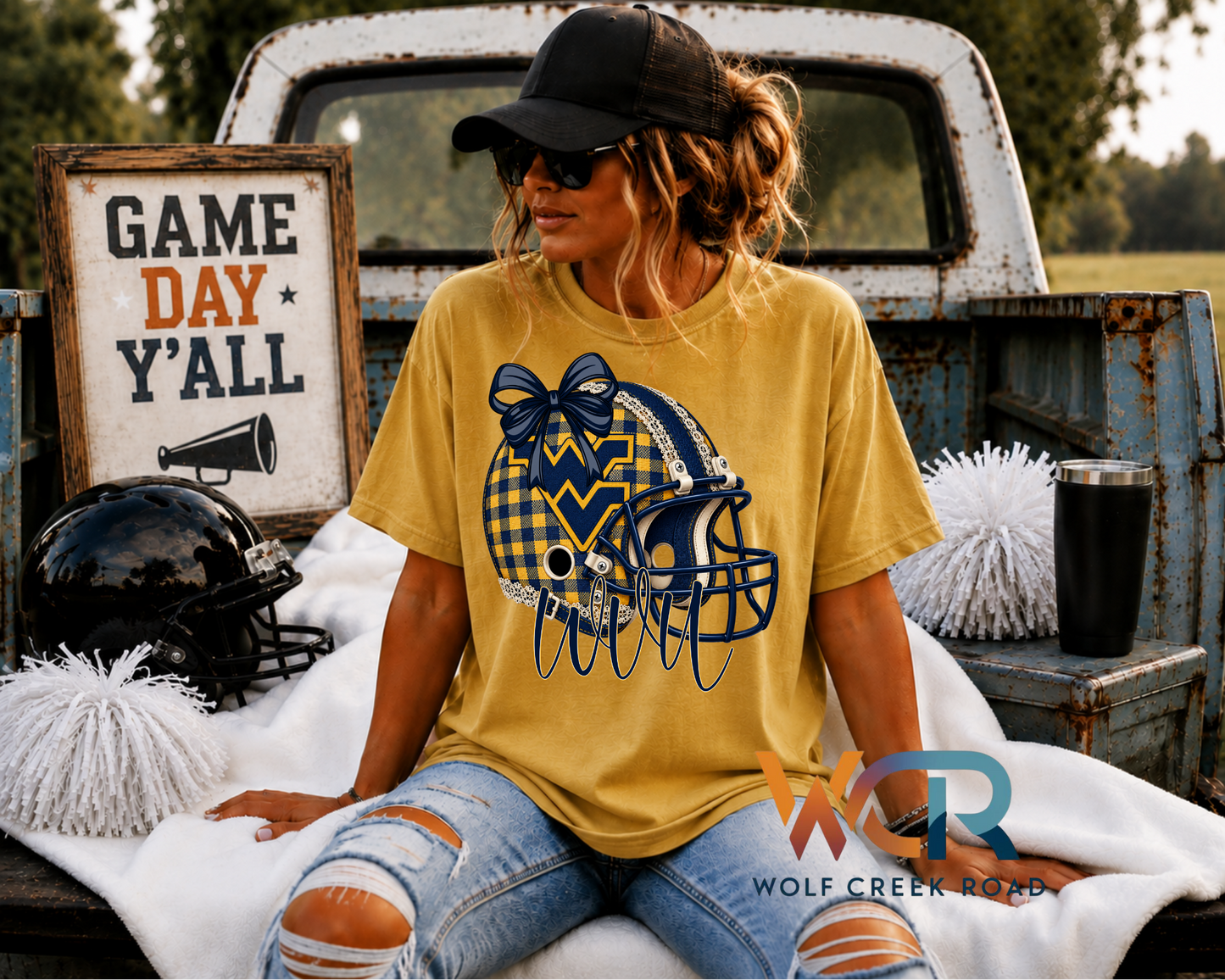 West Virginia Game Day Gingham Helmet Short Sleeve T-Shirt
