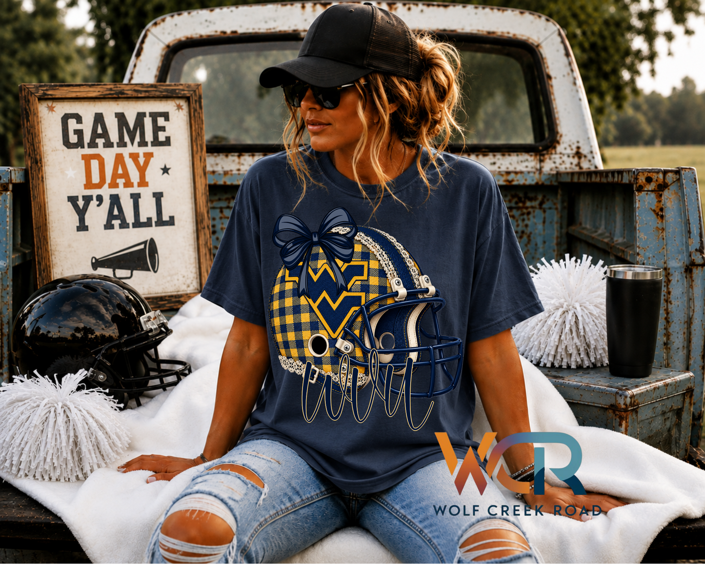 West Virginia Game Day Gingham Helmet Short Sleeve T-Shirt