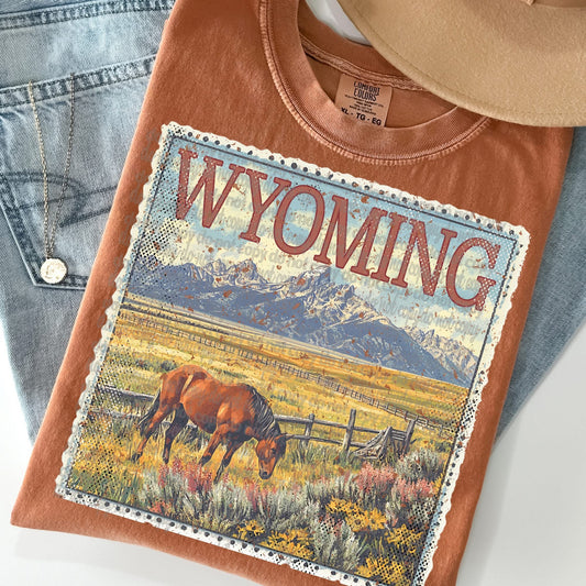 Wyoming Vintage Style Postage Stamp Comfort Colors Tshirt