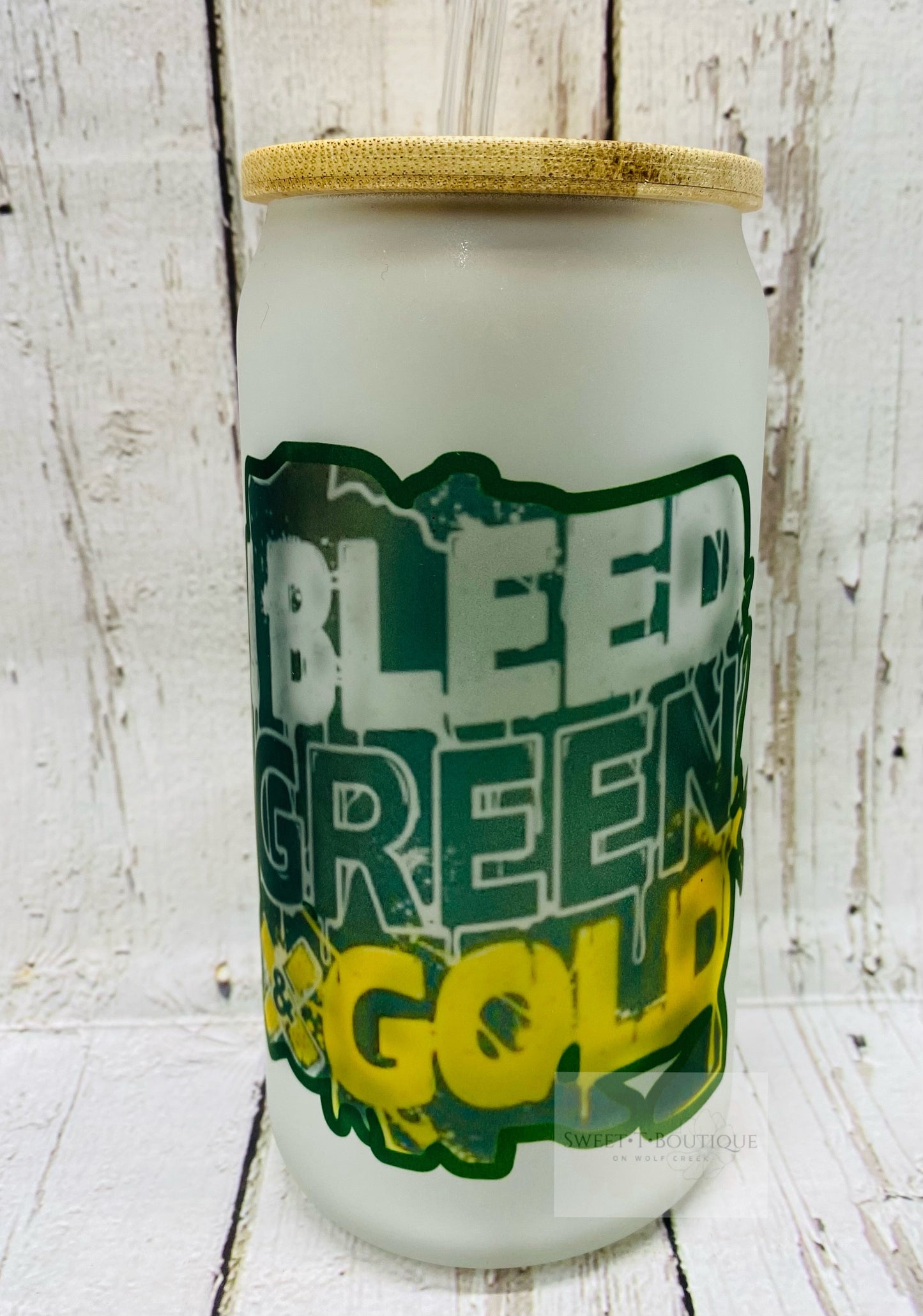 16 Oz I Bleed Green And Gold Narrows Iced Coffee/Beer Can Glass
